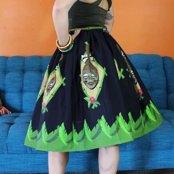 Denialle Von Fitch x The Oblong Box Shop Shrunken Heads Tiki Pinup Skirt XL - Picture 6 of 16